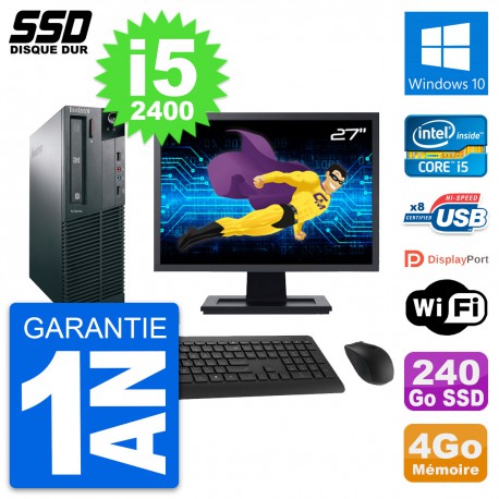 PC Lenovo M82 SFF Ecran 27" Intel Core i5-2400 RAM 4Go SSD 240Go Windows 10 Wifi