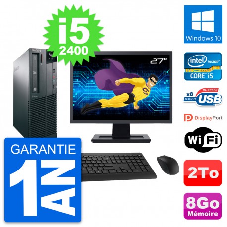 PC Lenovo M82 SFF Ecran 27" Intel i5-2400 RAM 8Go Disque Dur 2To Windows 10 Wifi
