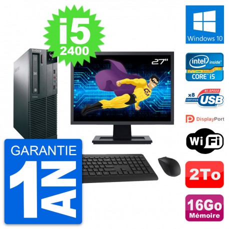 PC Lenovo M82 SFF Ecran 27" Intel i5-2400 RAM 16Go Disque 2To Windows 10 Wifi