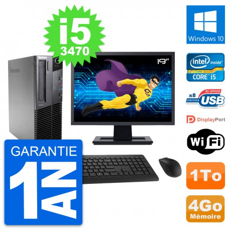 PC Lenovo M82 SFF Ecran 19" Intel i5-3470 RAM 4Go Disque Dur 1To Windows 10 Wifi