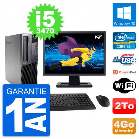 PC Lenovo M82 SFF Ecran 19" Intel i5-3470 RAM 4Go Disque Dur 2To Windows 10 Wifi