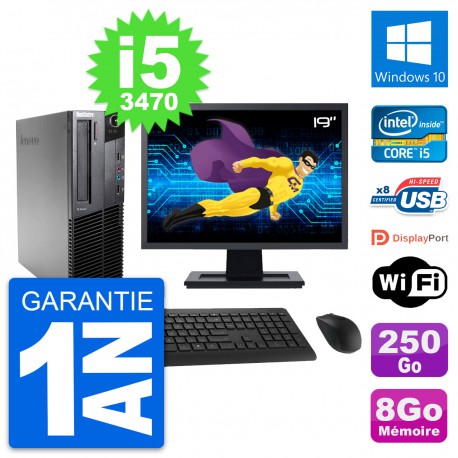 PC Lenovo M82 SFF Ecran 19" Intel i5-3470 RAM 8Go Disque 250Go Windows 10 Wifi