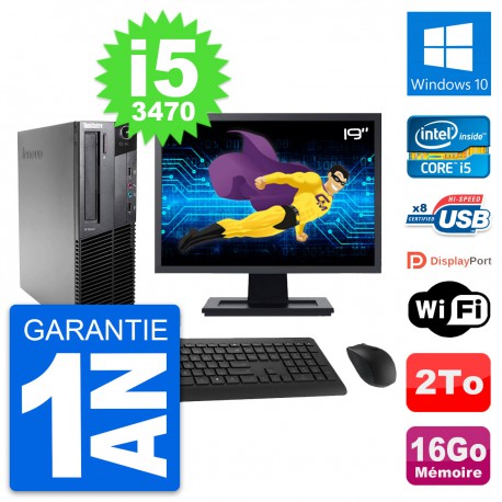 PC Lenovo M82 SFF Ecran 19" Intel i5-3470 RAM 16Go Disque 2To Windows 10 Wifi