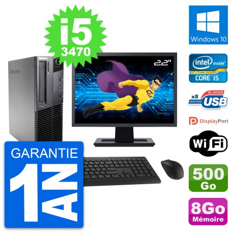 PC Lenovo M82 SFF Ecran 22" Intel i5-3470 RAM 8Go Disque 500Go Windows 10 Wifi