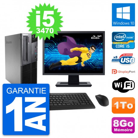 PC Lenovo M82 SFF Ecran 22" Intel i5-3470 RAM 8Go Disque Dur 1To Windows 10 Wifi