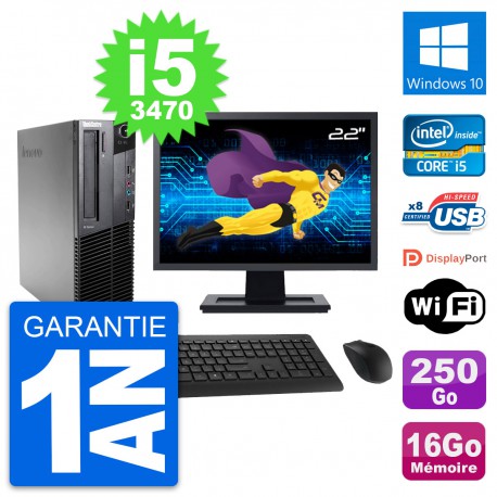 PC Lenovo M82 SFF Ecran 22" Intel i5-3470 RAM 16Go Disque 250Go Windows 10 Wifi