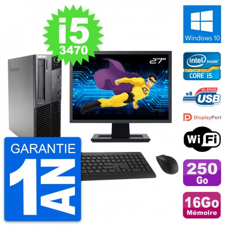 PC Lenovo M82 SFF Ecran 27" Intel i5-3470 RAM 16Go Disque 250Go Windows 10 Wifi