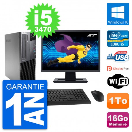 PC Lenovo M82 SFF Ecran 27" Intel i5-3470 RAM 16Go Disque 1To Windows 10 Wifi