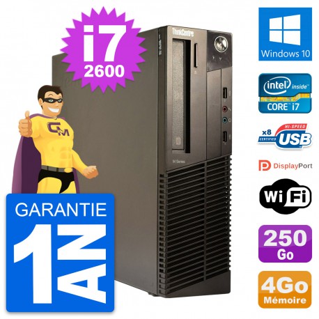 PC Lenovo ThinkCentre M82 SFF Intel i7-2600 RAM 4Go Disque 250Go Windows 10 Wifi