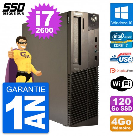 PC Lenovo ThinkCentre M82 SFF Intel i7-2600 RAM 4Go SSD 120Go Windows 10 Wifi