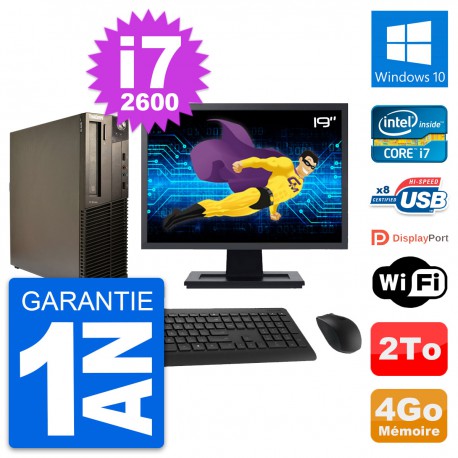 PC Lenovo M82 SFF Ecran 19" Intel i7-2600 RAM 4Go Disque Dur 2To Windows 10 Wifi