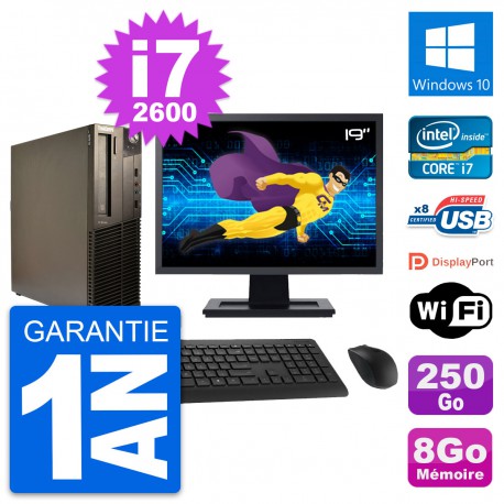 PC Lenovo M82 SFF Ecran 19" Intel i7-2600 RAM 8Go Disque 250Go Windows 10 Wifi