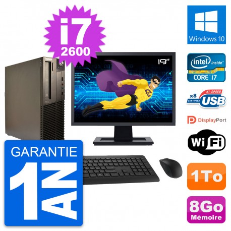 PC Lenovo M82 SFF Ecran 19" Intel i7-2600 RAM 8Go Disque Dur 1To Windows 10 Wifi