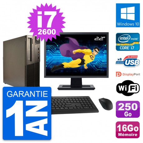 PC Lenovo M82 SFF Ecran 22" Intel i7-2600 RAM 16Go Disque 250Go Windows 10 Wifi