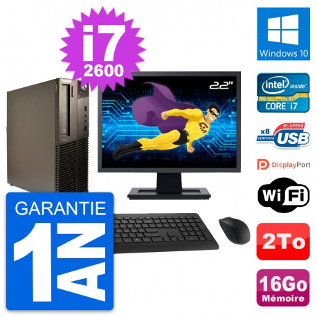 PC Lenovo M82 SFF Ecran 22" Intel i7-2600 RAM 16Go Disque 2To Windows 10 Wifi