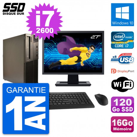 PC Lenovo M82 SFF Ecran 27" Intel i7-2600 RAM 16Go SSD 120Go Windows 10 Wifi