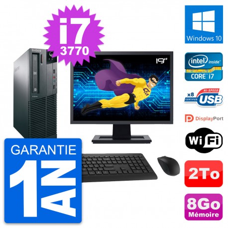PC Lenovo M82 SFF Ecran 19" Intel i7-3770 RAM 8Go Disque Dur 2To Windows 10 Wifi