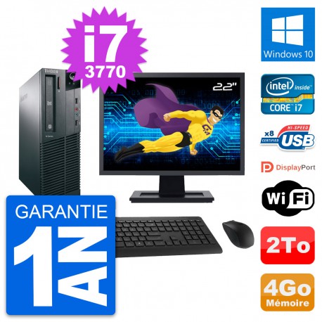 PC Lenovo M82 SFF Ecran 22" Intel i7-3770 RAM 4Go Disque Dur 2To Windows 10 Wifi