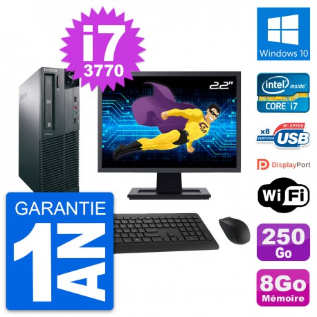 PC Lenovo M82 SFF Ecran 22" Intel i7-3770 RAM 8Go Disque 250Go Windows 10 Wifi