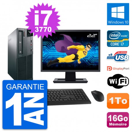 PC Lenovo M82 SFF Ecran 22" Intel i7-3770 RAM 16Go Disque 1To Windows 10 Wifi