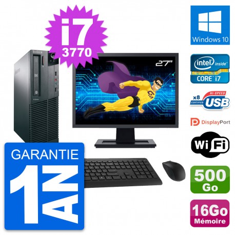 PC Lenovo M82 SFF Ecran 27" Intel i7-3770 RAM 16Go Disque 500Go Windows 10 Wifi