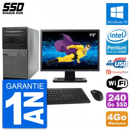 PC Tour Dell 3020 Ecran 19" Intel G3220 RAM 4Go SSD 240Go Windows 10 Wifi