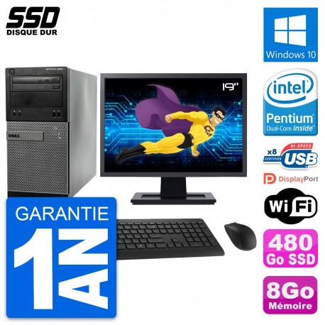 PC Tour Dell 3020 Ecran 19" Intel G3220 RAM 8Go SSD 480Go Windows 10 Wifi