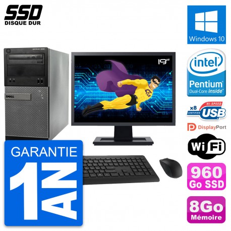 PC Tour Dell 3020 Ecran 19" Intel G3220 RAM 8Go SSD 960Go Windows 10 Wifi