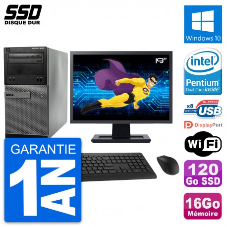 PC Tour Dell 3020 Ecran 19" Intel G3220 RAM 16Go SSD 120Go Windows 10 Wifi