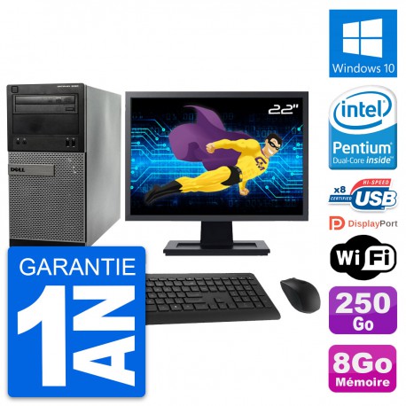 PC Tour Dell 3020 Ecran 22" Intel G3220 RAM 8Go Disque 250Go Windows 10 Wifi