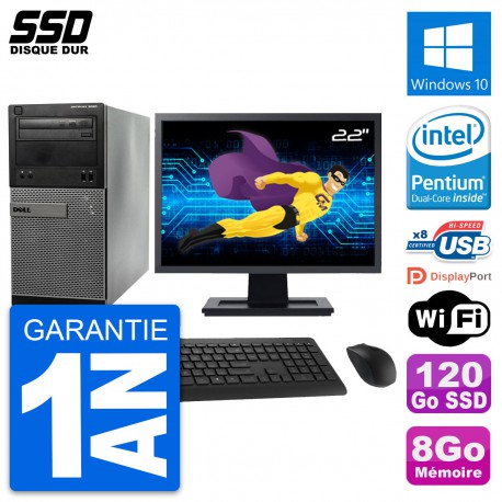 PC Tour Dell 3020 Ecran 22" Intel G3220 RAM 8Go SSD 120Go Windows 10 Wifi