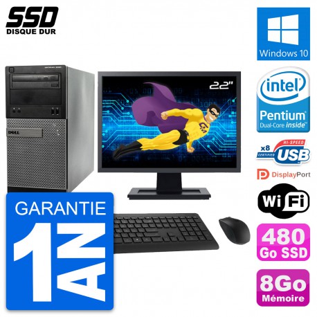 PC Tour Dell 3020 Ecran 22" Intel G3220 RAM 8Go SSD 480Go Windows 10 Wifi