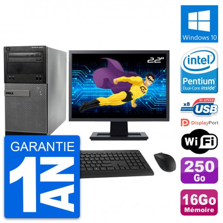 PC Tour Dell 3020 Ecran 22" Intel G3220 RAM 16Go Disque 250Go Windows 10 Wifi
