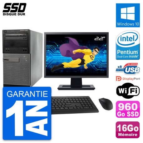 PC Tour Dell 3020 Ecran 22" Intel G3220 RAM 16Go SSD 960Go Windows 10 Wifi