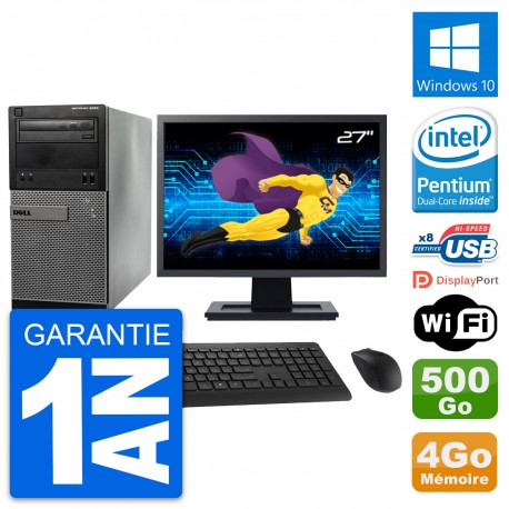 PC Tour Dell 3020 Ecran 27" Intel G3220 RAM 4Go Disque 500Go Windows 10 Wifi