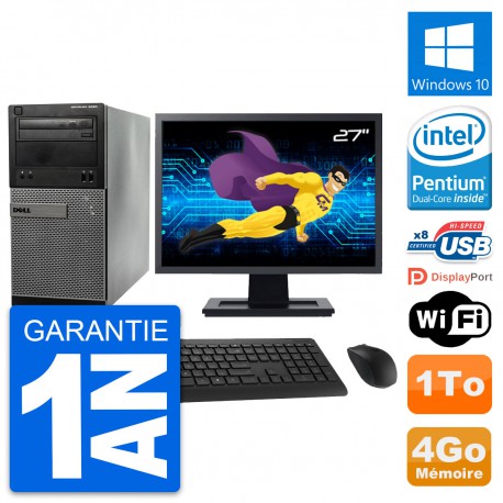 PC Tour Dell 3020 Ecran 27" Intel G3220 RAM 4Go Disque 1To Windows 10 Wifi