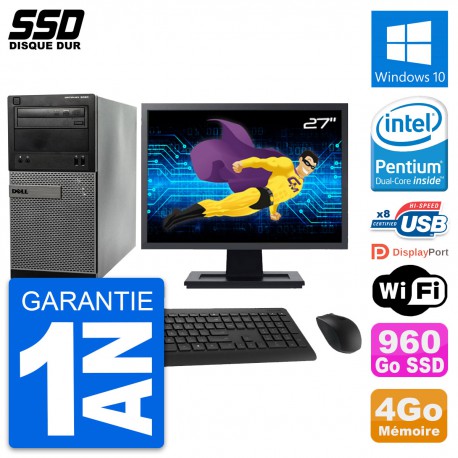 PC Tour Dell 3020 Ecran 27" Intel G3220 RAM 4Go SSD 960Go Windows 10 Wifi