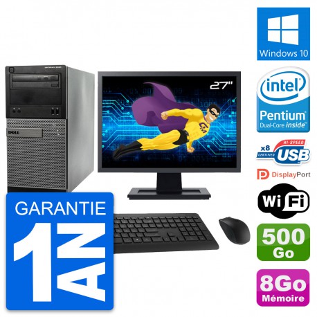 PC Tour Dell 3020 Ecran 27" Intel G3220 RAM 8Go Disque 500Go Windows 10 Wifi