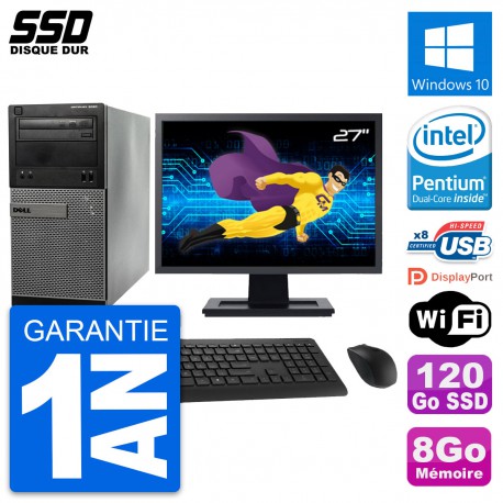 PC Tour Dell 3020 Ecran 27" Intel G3220 RAM 8Go SSD 120Go Windows 10 Wifi