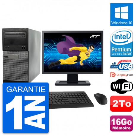 PC Tour Dell 3020 Ecran 27" Intel G3220 RAM 16Go Disque 2To Windows 10 Wifi