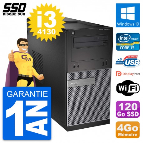 PC Tour Dell OptiPlex 3020 Intel Core i3-4130 RAM 4Go SSD 120Go Windows 10 Wifi