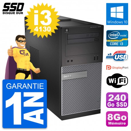 PC Tour Dell OptiPlex 3020 Intel Core i3-4130 RAM 8Go SSD 240Go Windows 10 Wifi