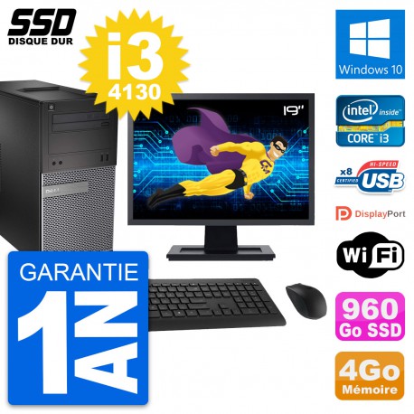 PC Tour Dell 3020 Ecran 19" Intel Core i3-4130 RAM 4Go SSD 960Go Windows 10 Wifi
