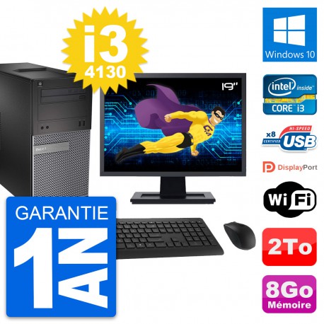 PC Tour Dell 3020 Ecran 19" Intel i3-4130 RAM 8Go Disque 2To Windows 10 Wifi