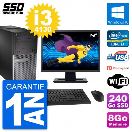 PC Tour Dell 3020 Ecran 19" Intel Core i3-4130 RAM 8Go SSD 240Go Windows 10 Wifi
