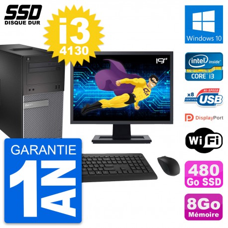 PC Tour Dell 3020 Ecran 19" Intel Core i3-4130 RAM 8Go SSD 480Go Windows 10 Wifi