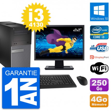 PC Tour Dell 3020 Ecran 22" Intel i3-4130 RAM 4Go Disque 250Go Windows 10 Wifi