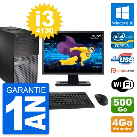 PC Tour Dell 3020 Ecran 22" Intel i3-4130 RAM 4Go Disque 500Go Windows 10 Wifi