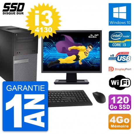 PC Tour Dell 3020 Ecran 22" Intel Core i3-4130 RAM 4Go SSD 120Go Windows 10 Wifi
