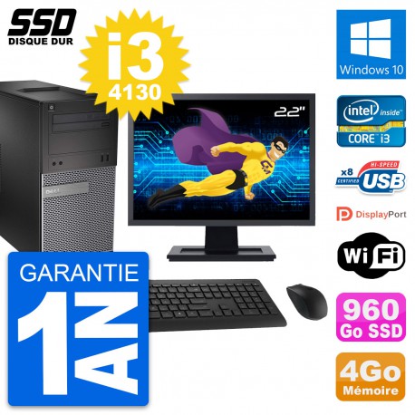 PC Tour Dell 3020 Ecran 22" Intel Core i3-4130 RAM 4Go SSD 960Go Windows 10 Wifi